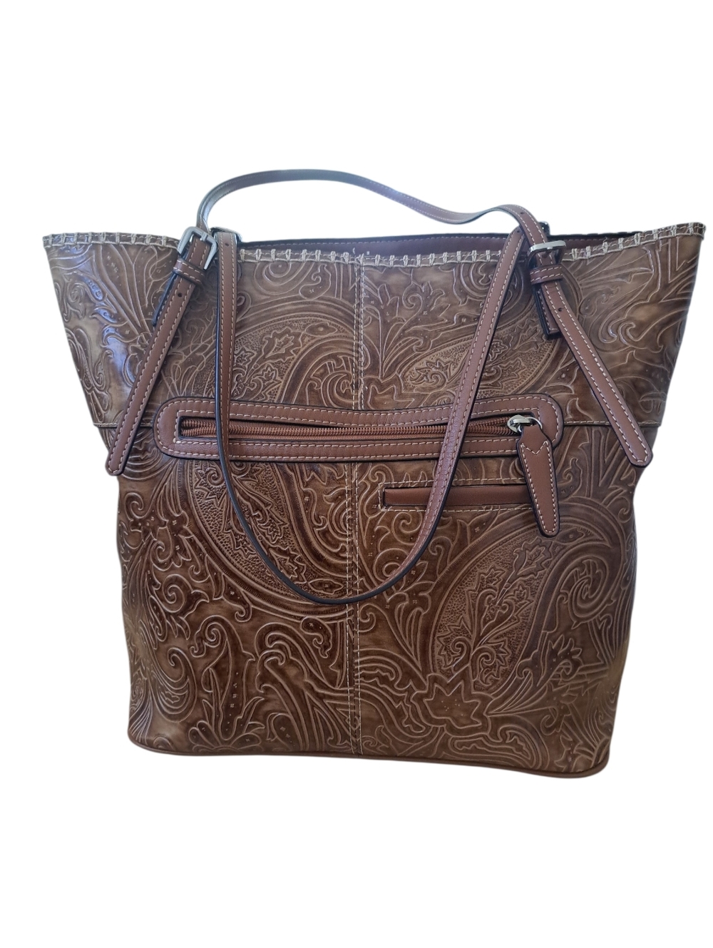 Marc Chantal Large Tote - Tooled Cognac